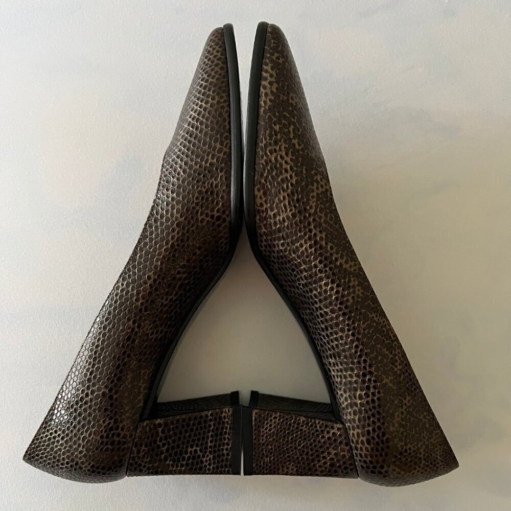 Stuart Weitzman Snake Skin Block Kitten Heel Pumps - image 4